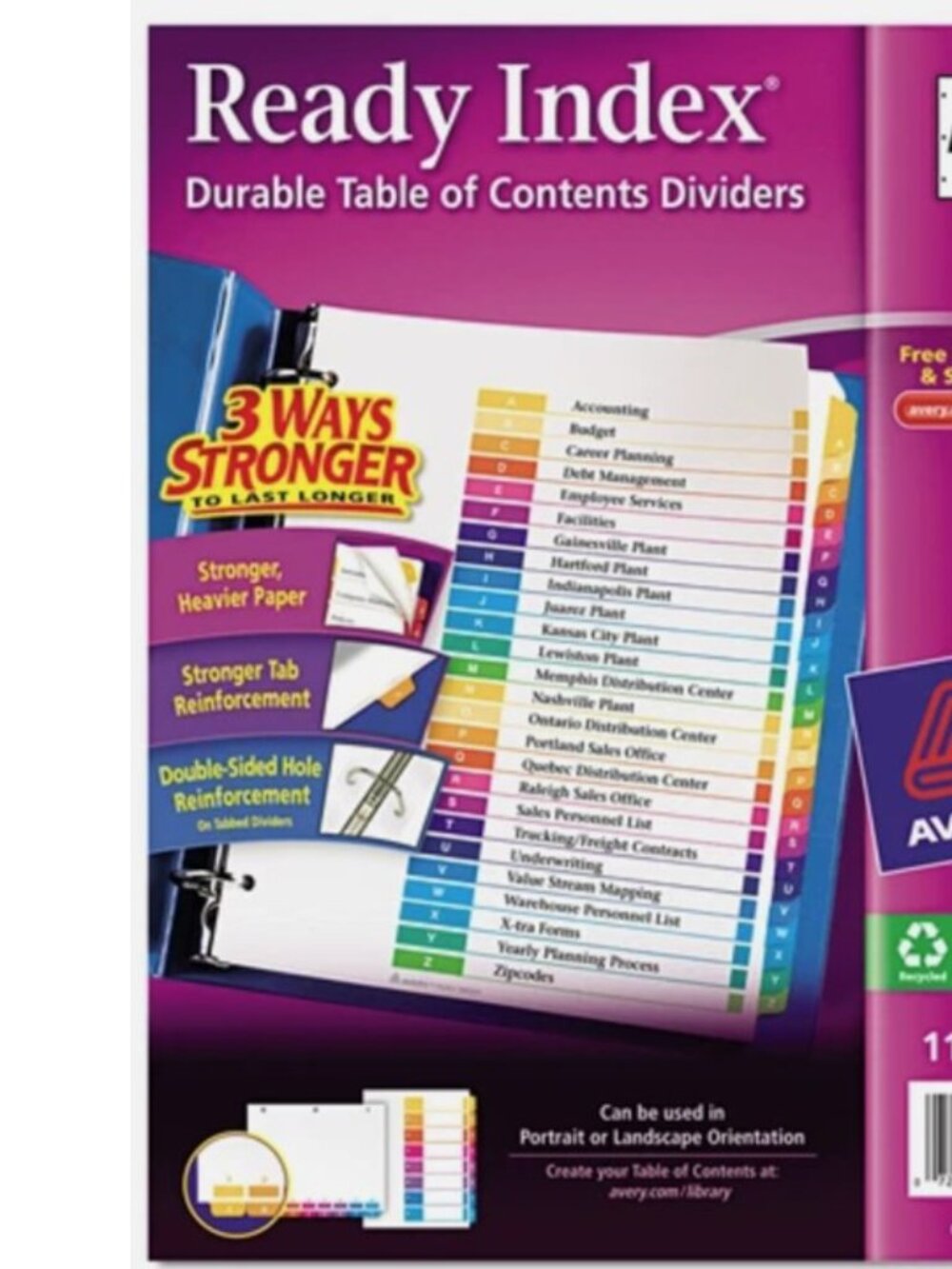 Avery Ready Index Customizable A-Z 26-Tab Table of Contents Multicolor Index Div